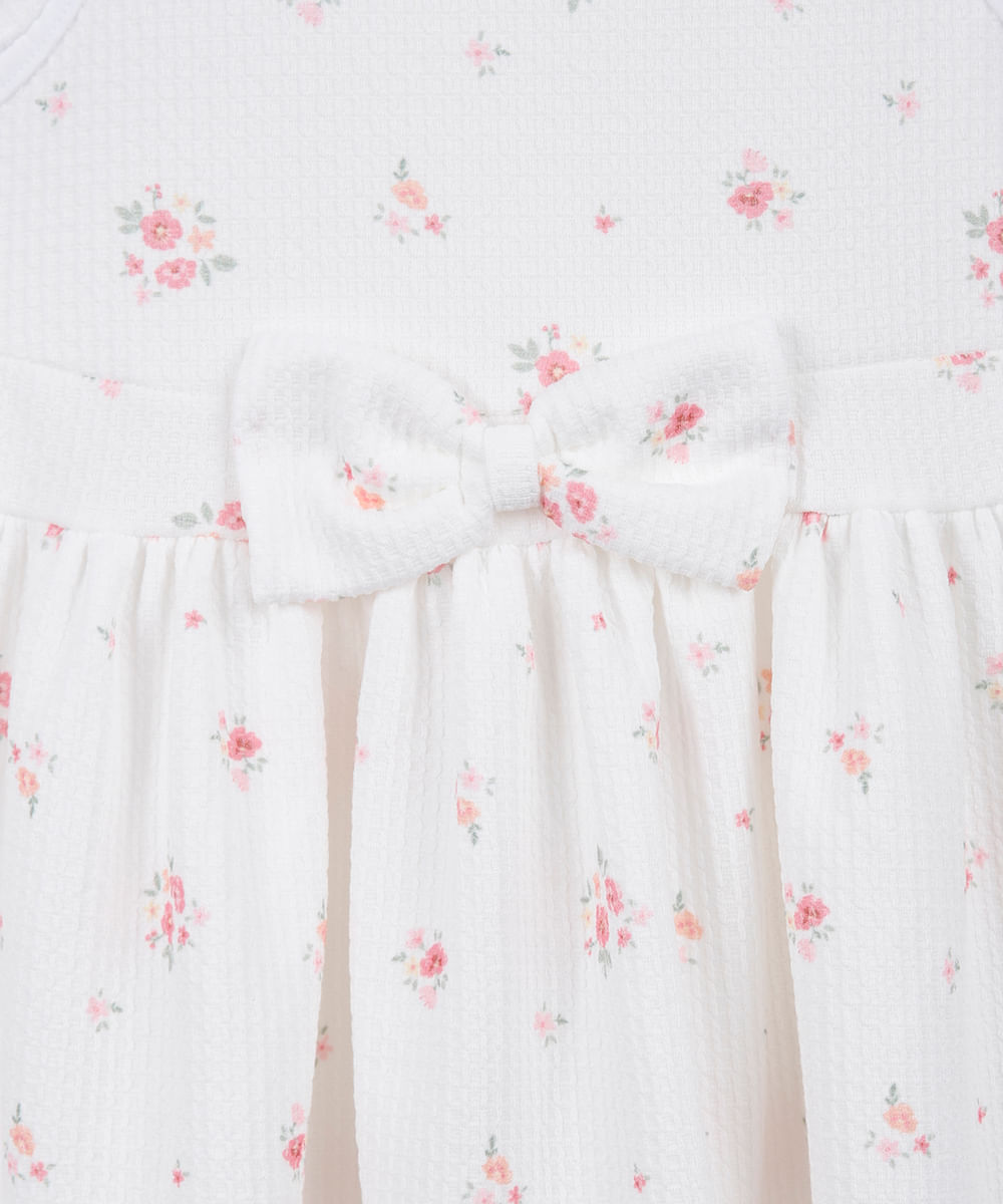 vestido infantil com laço texturizado floral colorido