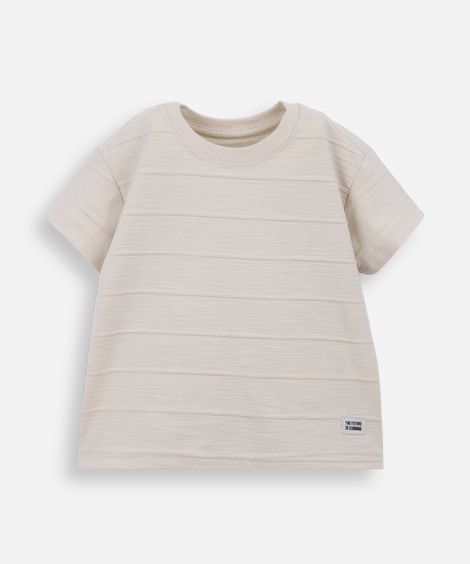 camiseta infantil de algodão texturizada bege