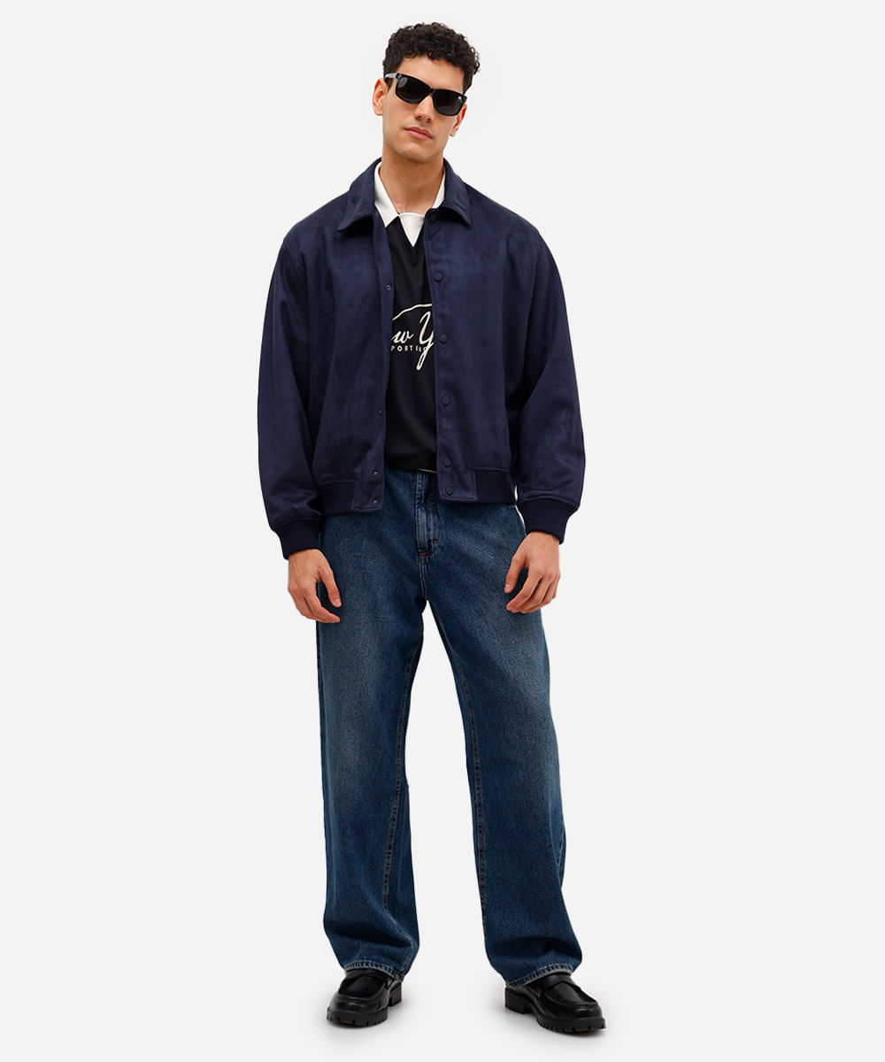 jaqueta bomber masculina de suede azul