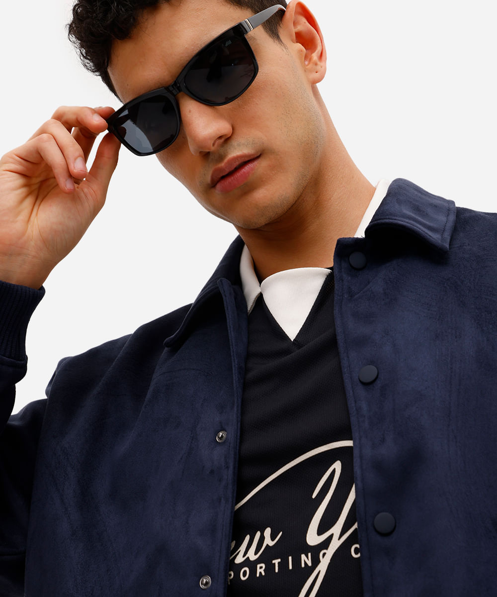 jaqueta bomber masculina de suede azul