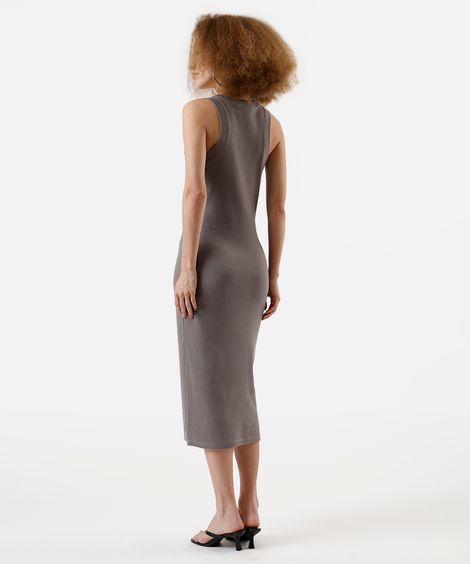 vestido básico midi feminino decote halterneck cinza
