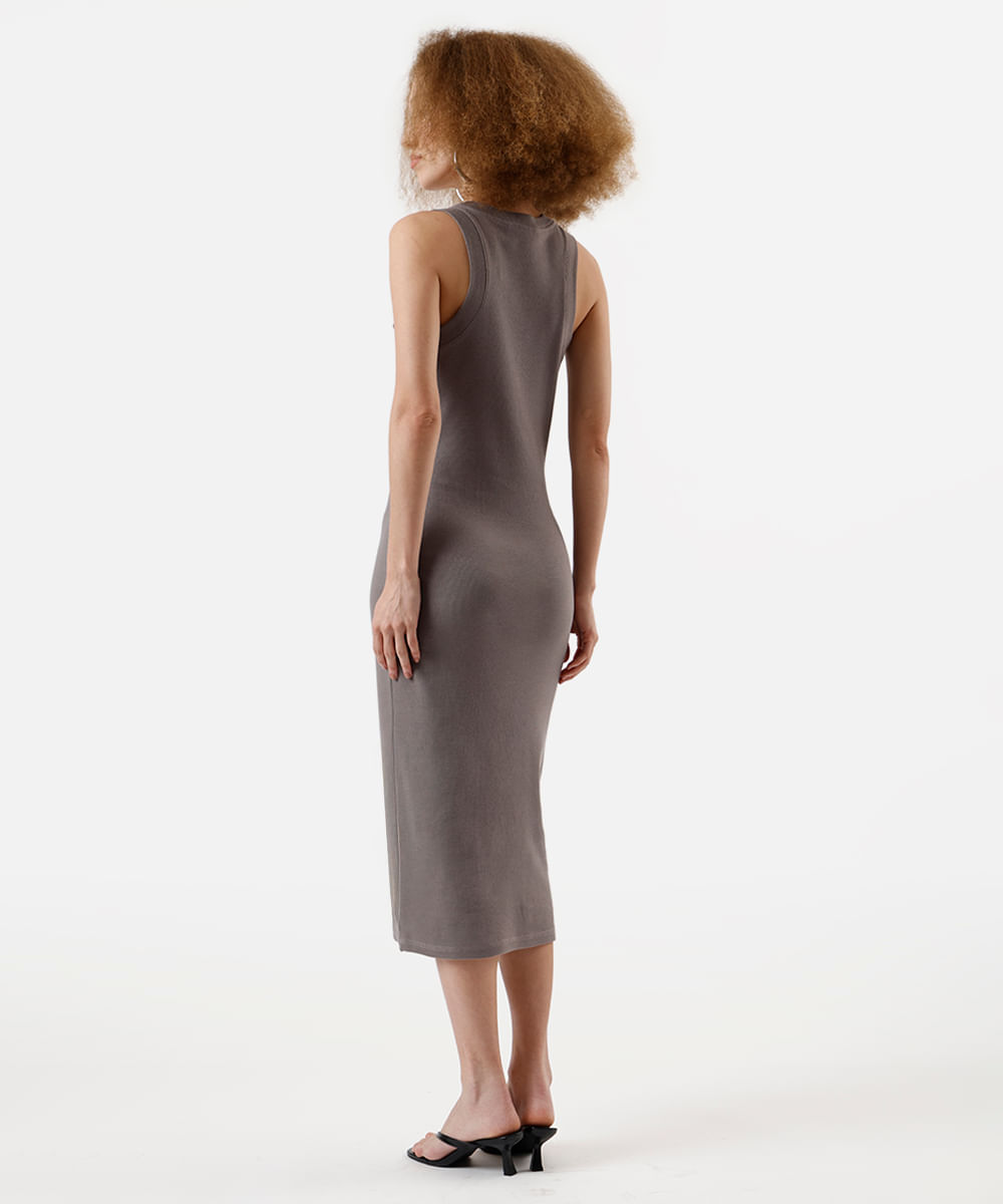 vestido básico midi feminino decote halterneck cinza