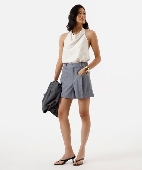 short feminino de alfaiataria chevron azul