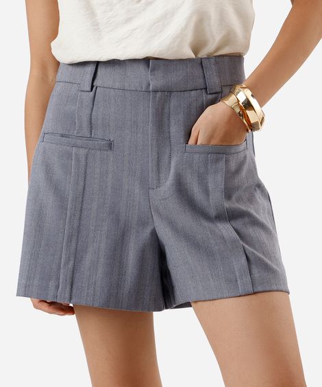 short feminino de alfaiataria chevron azul
