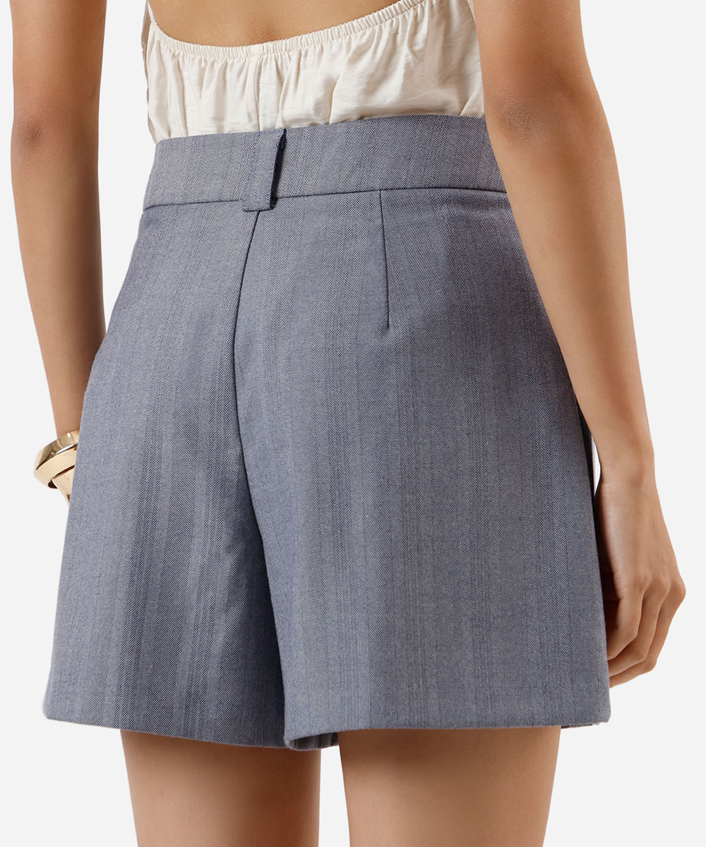 short feminino de alfaiataria chevron azul