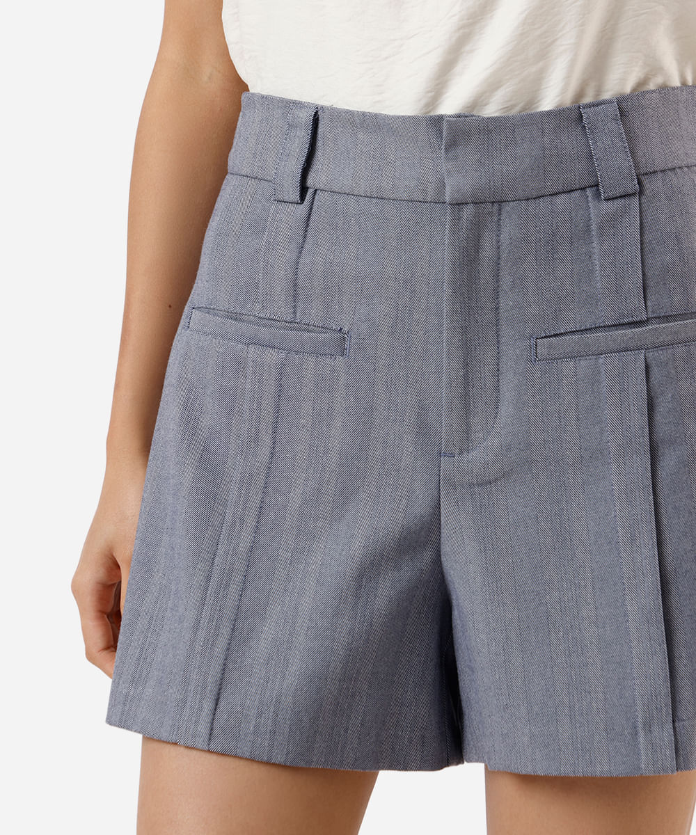 short feminino de alfaiataria chevron azul