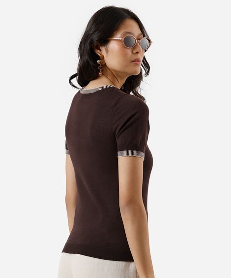 blusa feminina de tricot manga curta marrom