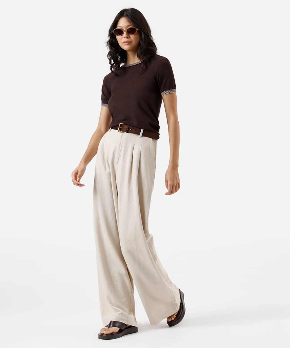 blusa feminina de tricot manga curta marrom