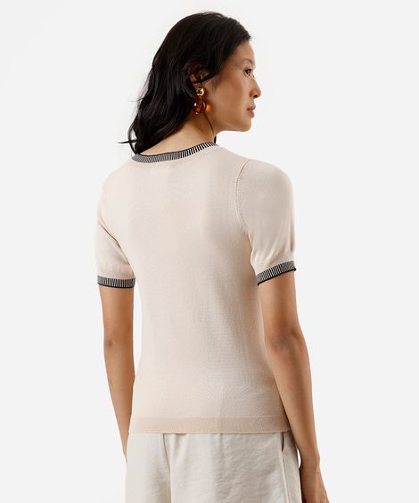 blusa feminina de tricot manga curta bege