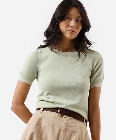 blusa feminina de tricot manga curta verde