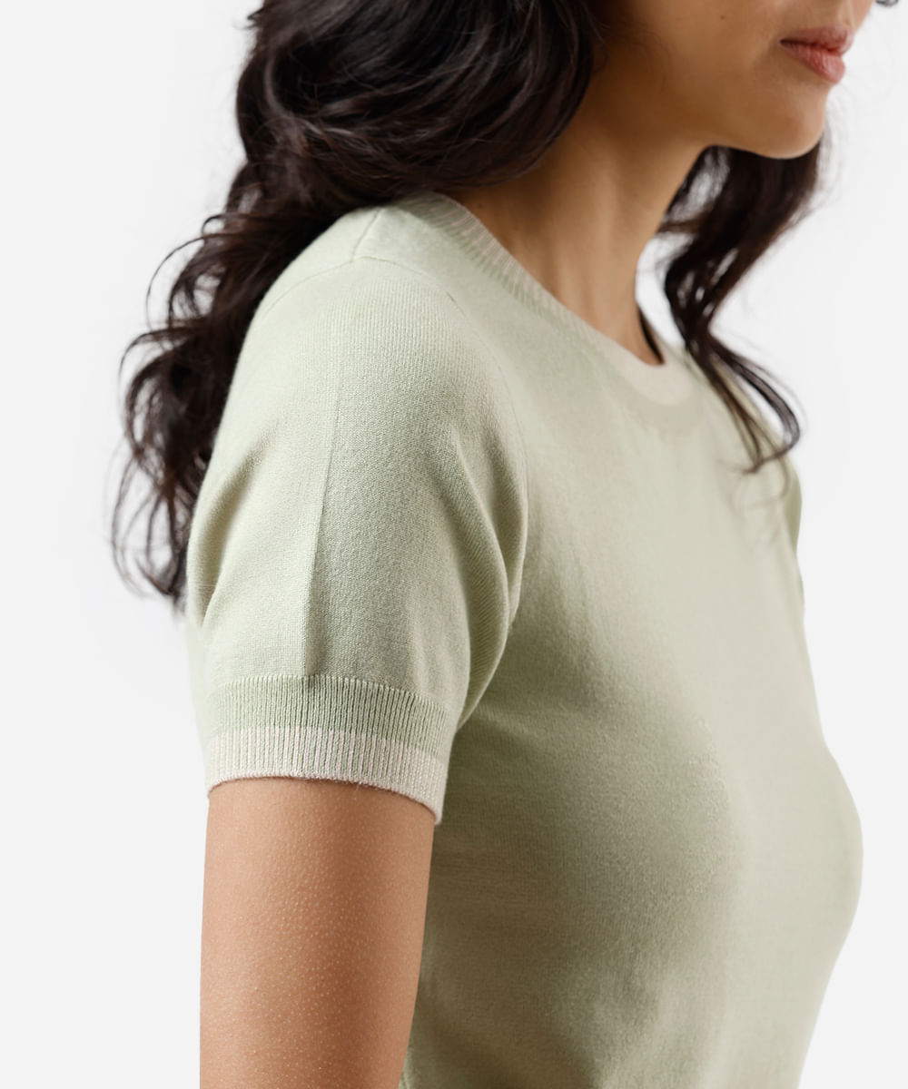 blusa feminina de tricot manga curta verde