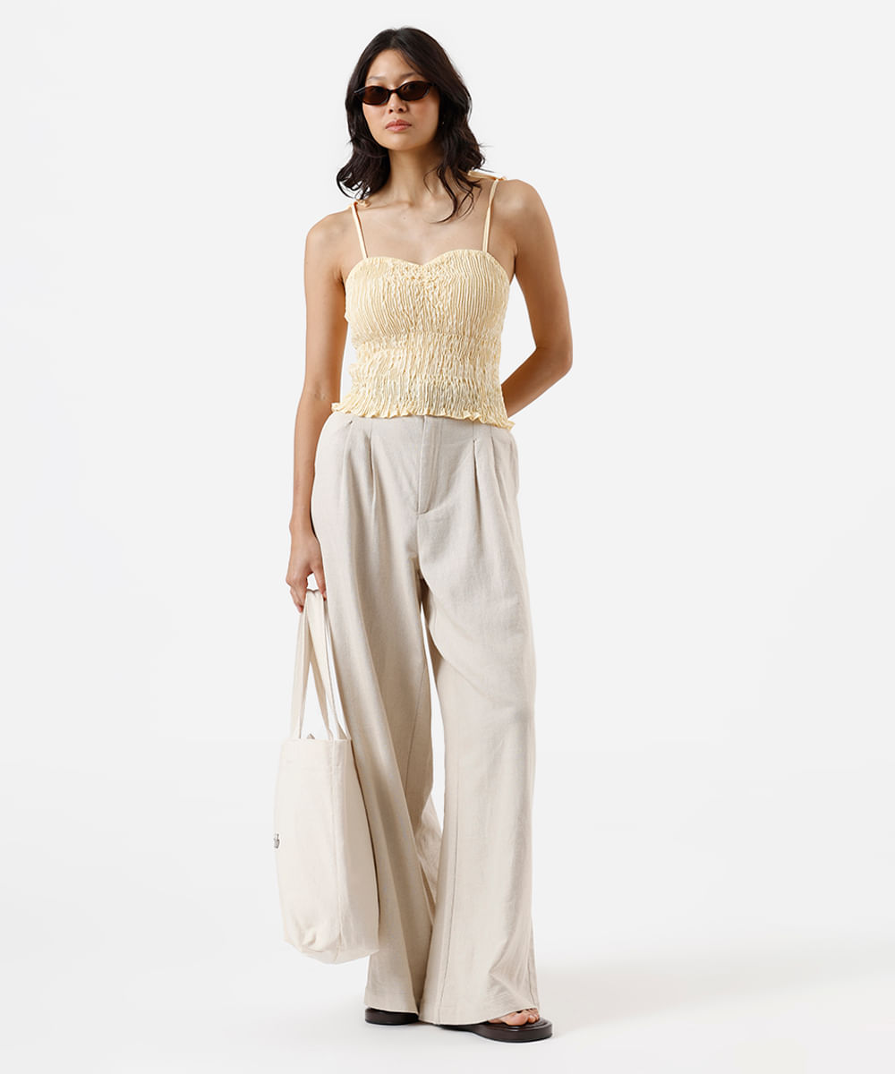 blusa alça fina feminina decote coração franzida amarela