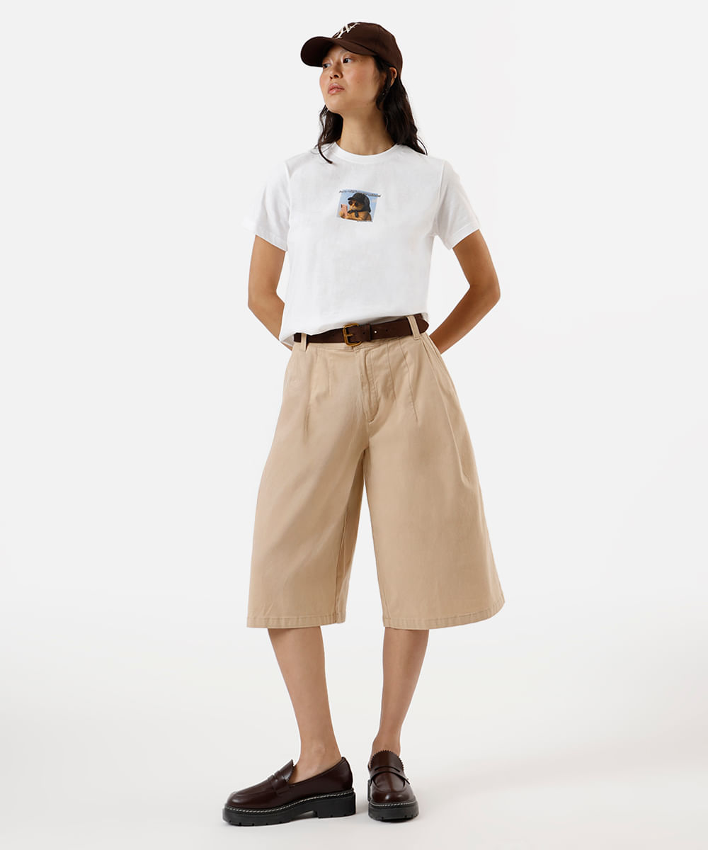 camiseta feminina de algodão gatinho off white