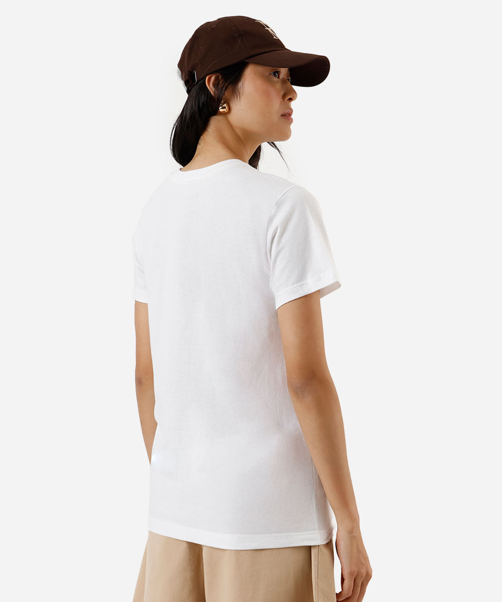 camiseta feminina de algodão gatinho off white