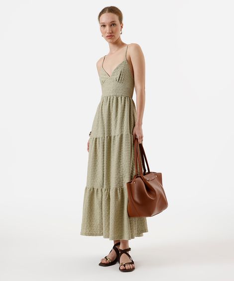 vestido midi alça fina feminino de laise com recortes verde