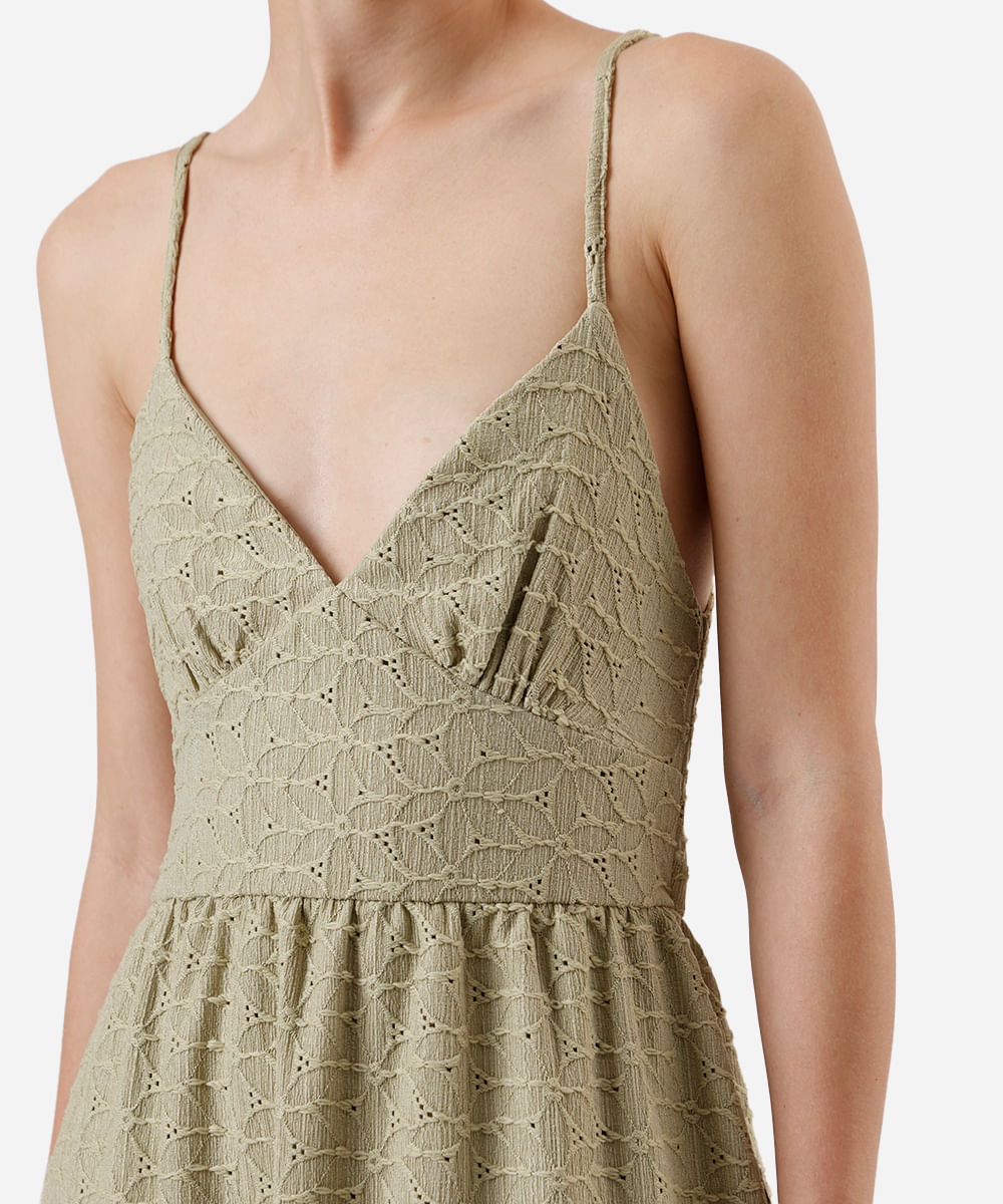 vestido midi alça fina feminino de laise com recortes verde