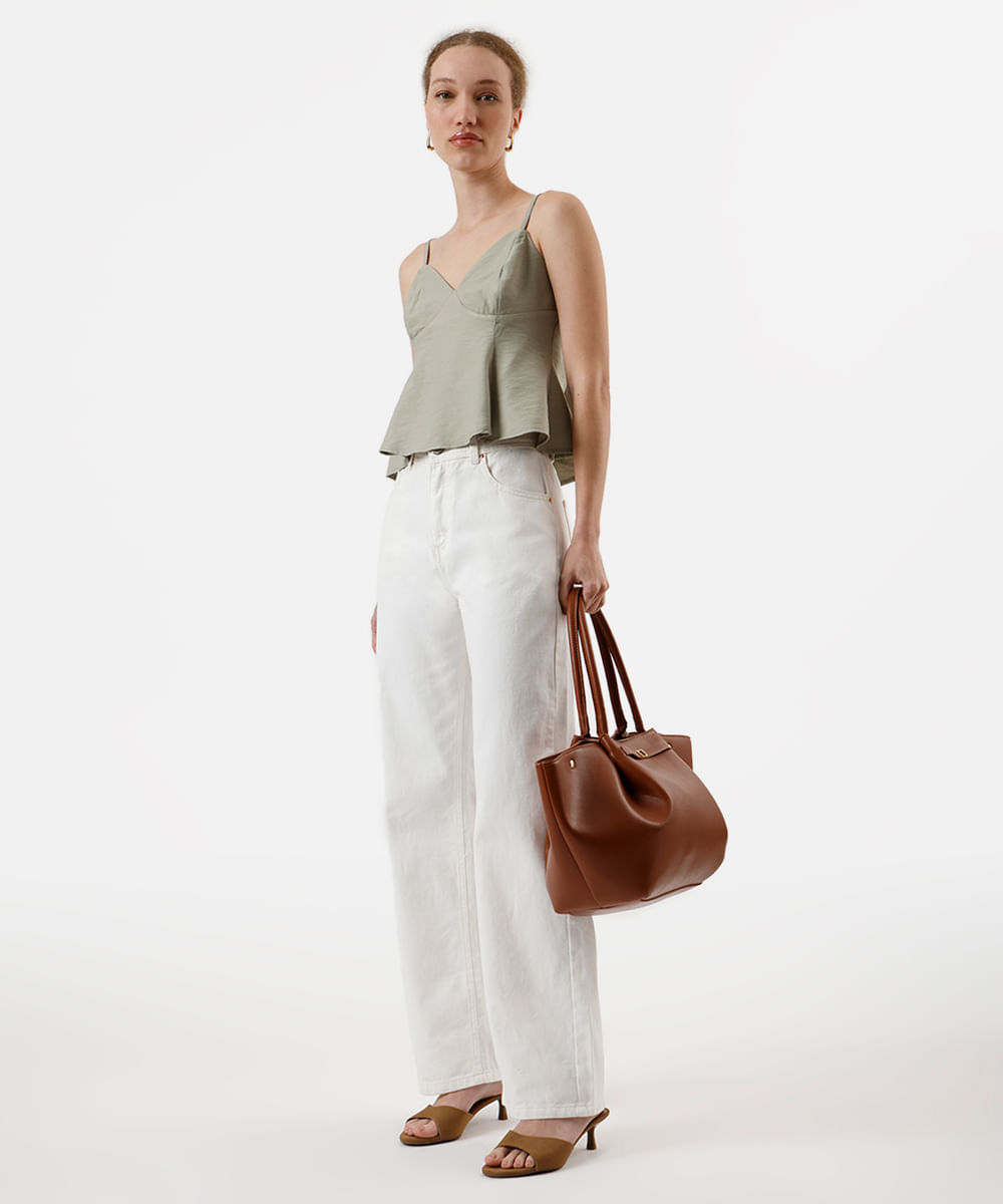 blusa peplum feminina alça fina de viscose verde