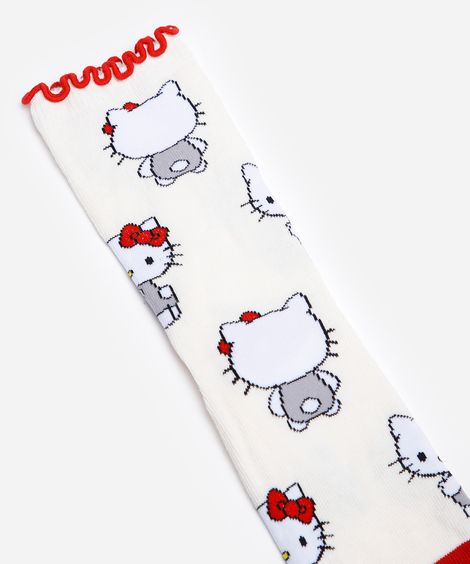 meia cano alto com algodão hello kitty off white