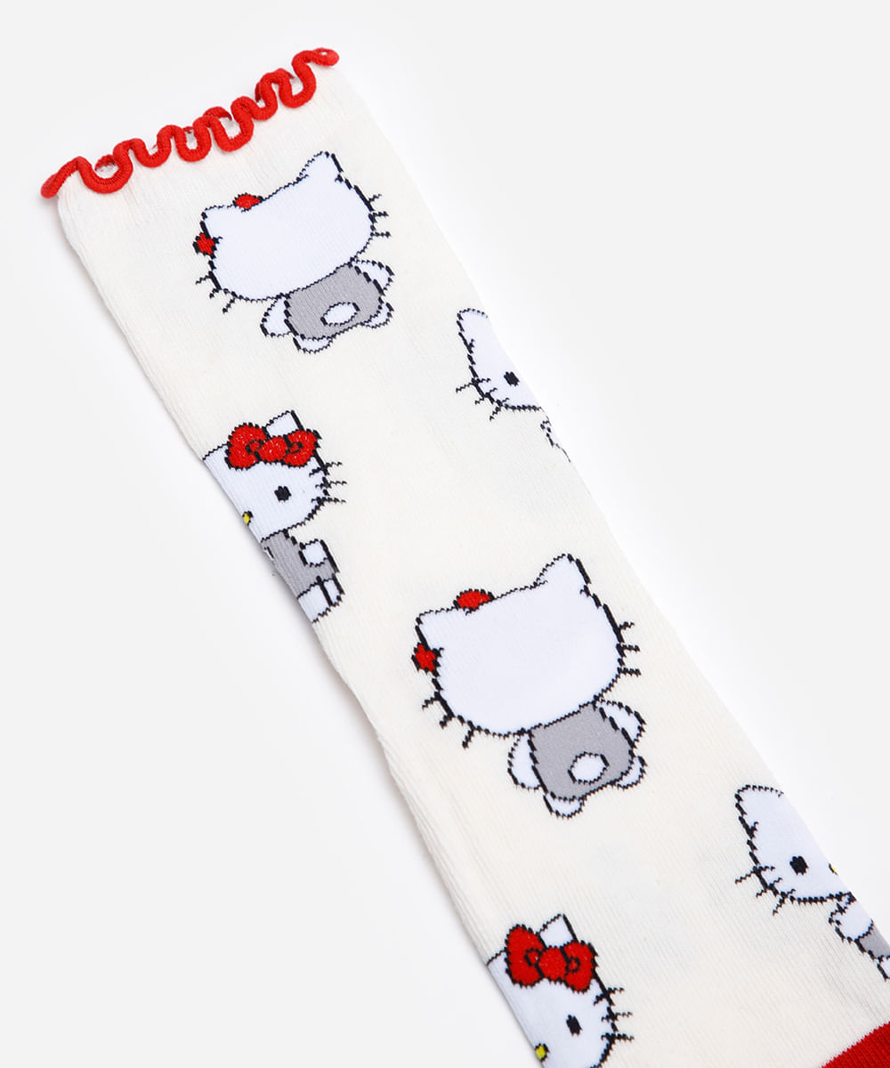 meia cano alto com algodão hello kitty off white