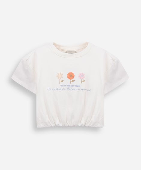 blusa infantil manga curta algodao off white