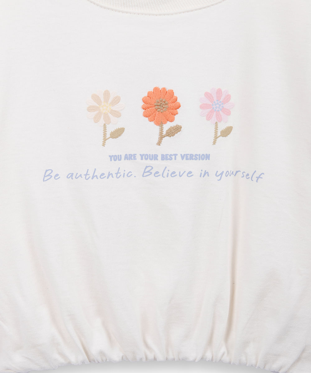 blusa infantil manga curta algodao off white