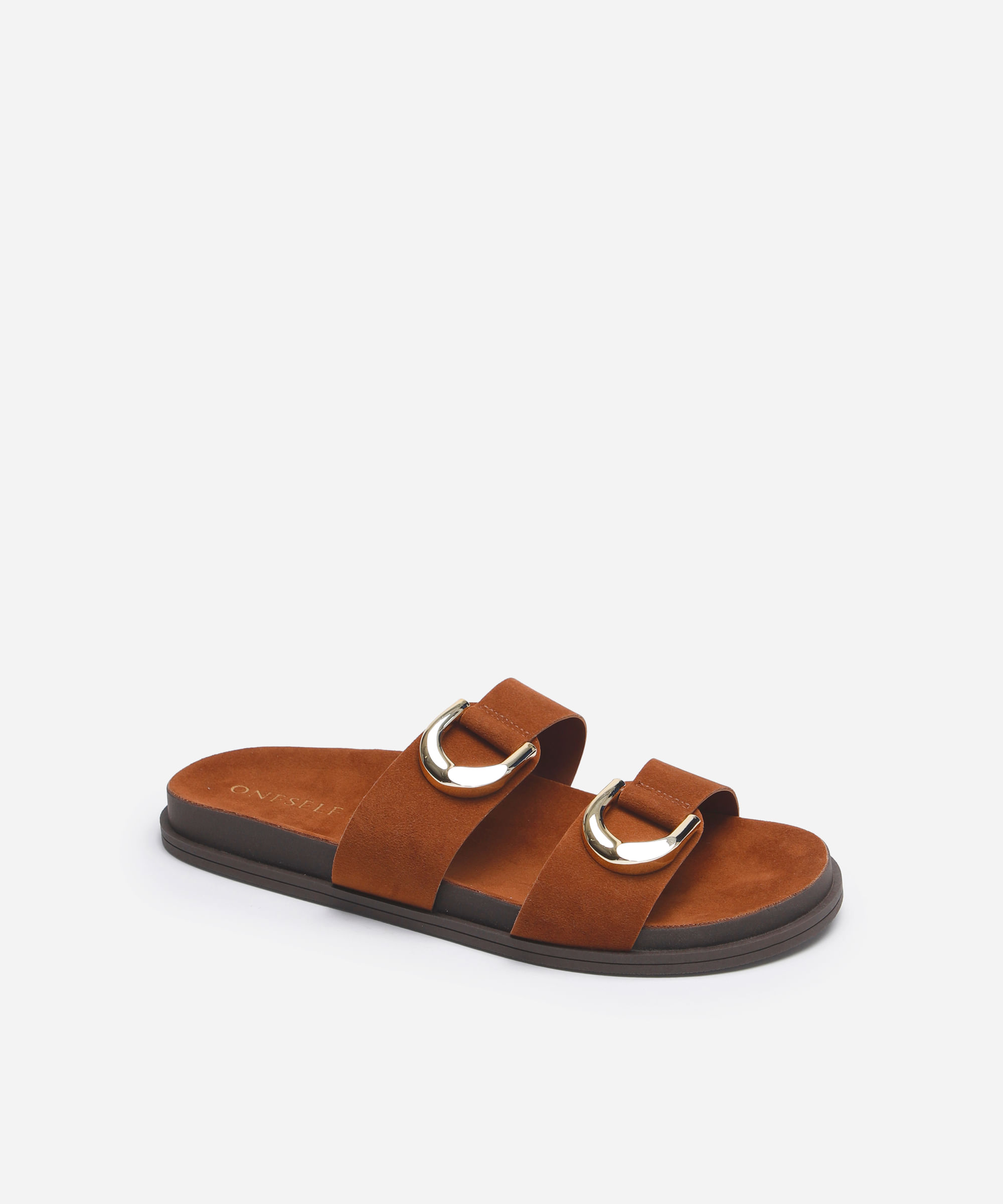 rasteirinha flatform com fivelas texturizada oneself marrom