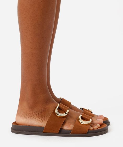 rasteirinha flatform com fivelas texturizada oneself marrom