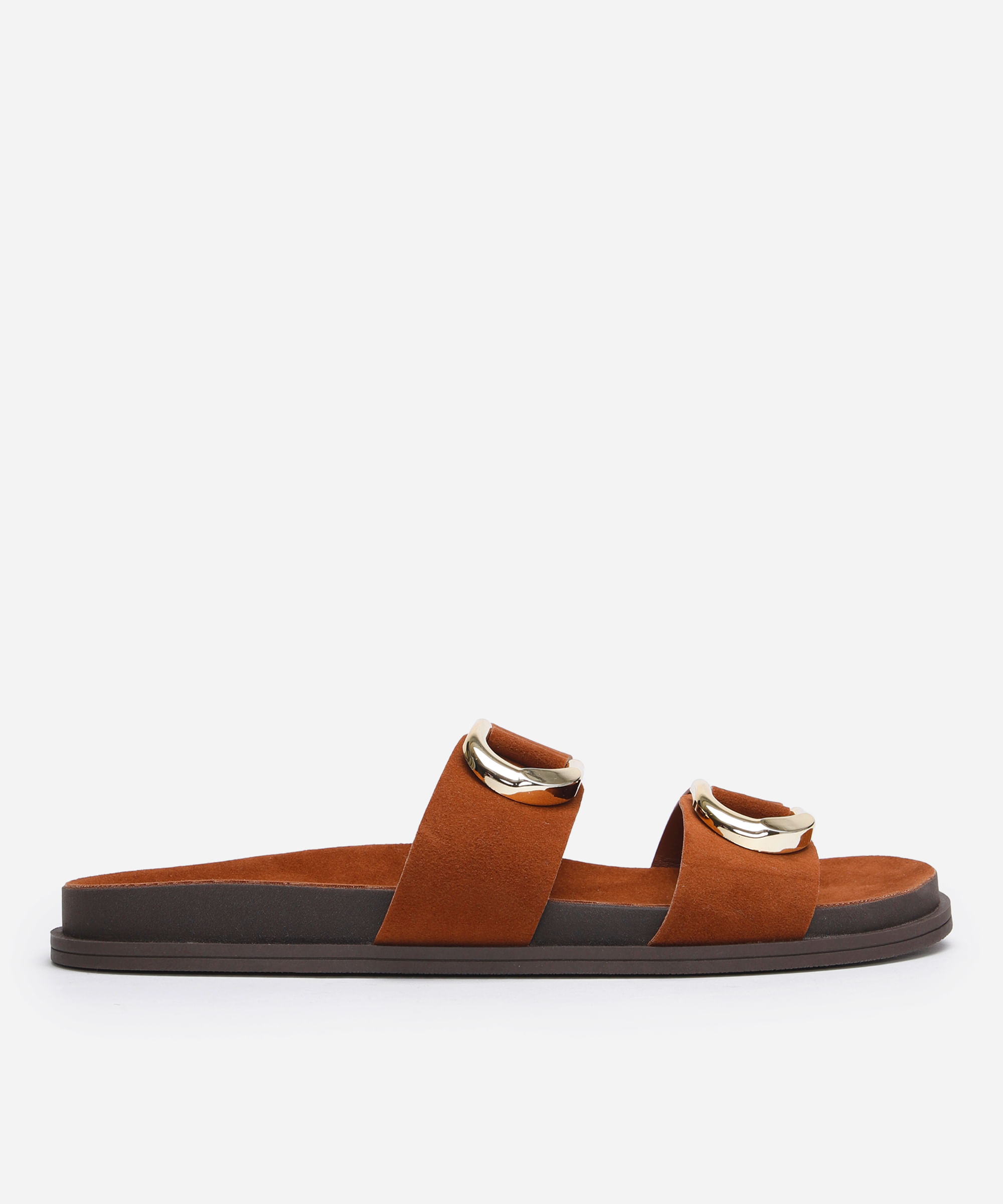 rasteirinha flatform com fivelas texturizada oneself marrom