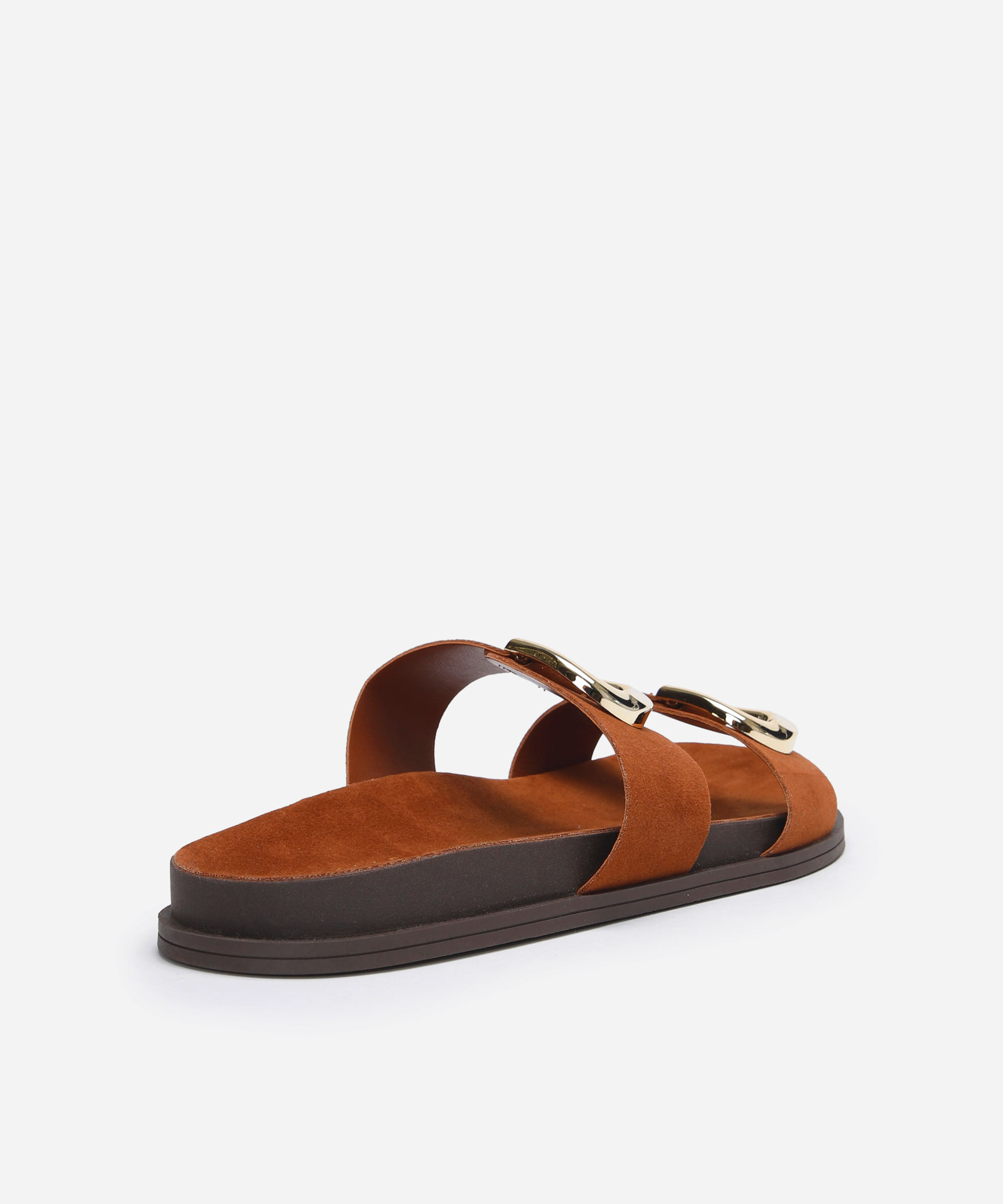 rasteirinha flatform com fivelas texturizada oneself marrom