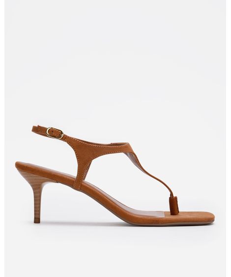 sandália bico quadrado salto fino texturizada oneself marrom