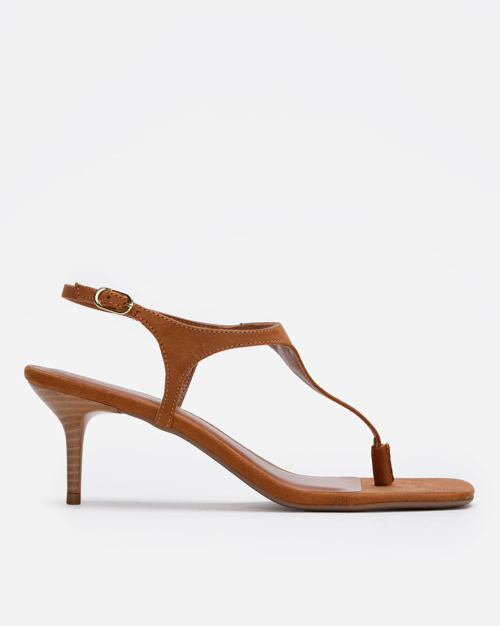 sandália bico quadrado salto fino texturizada oneself marrom