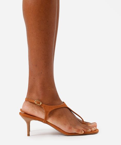 sandália bico quadrado salto fino texturizada oneself marrom