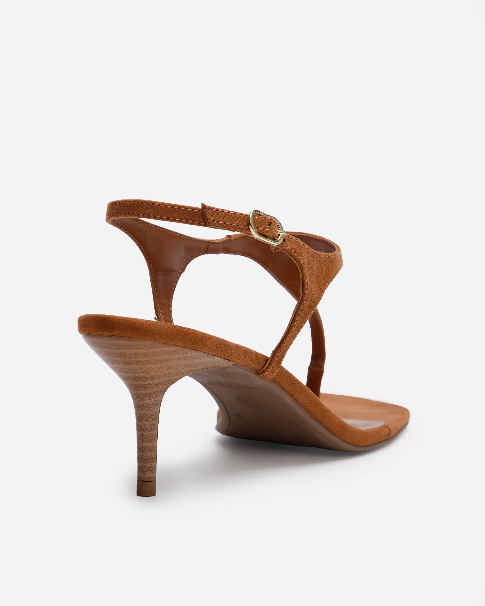 sandália bico quadrado salto fino texturizada oneself marrom