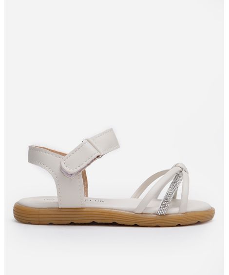 sandália infantil com velcro e brilhos off white