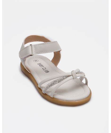 sandália infantil com velcro e brilhos off white