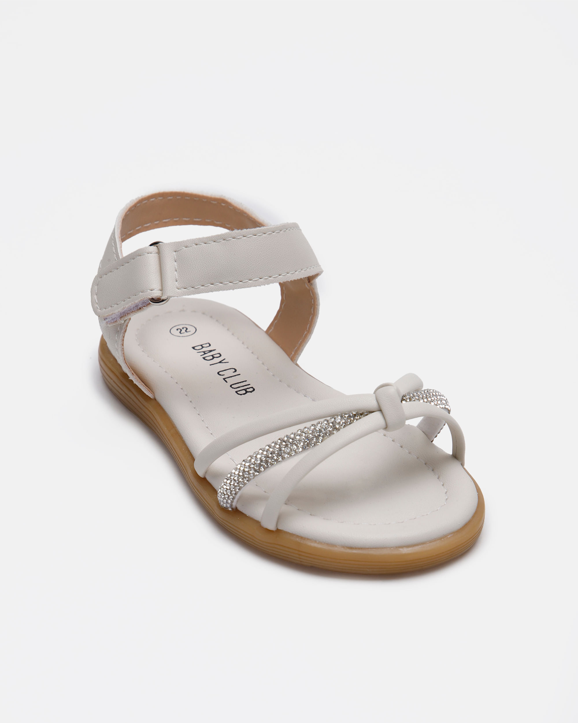 sandália infantil com velcro e brilhos off white