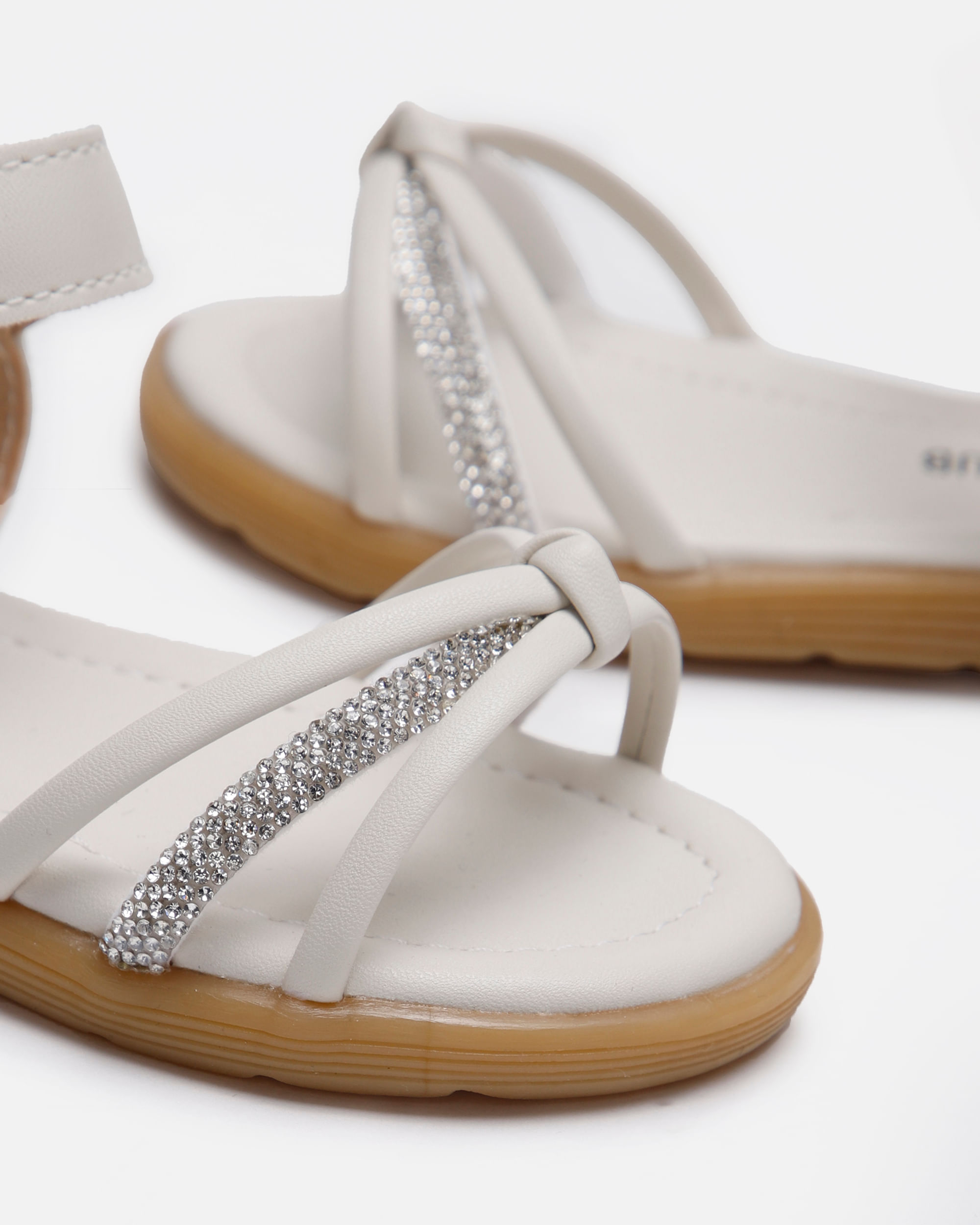 sandália infantil com velcro e brilhos off white