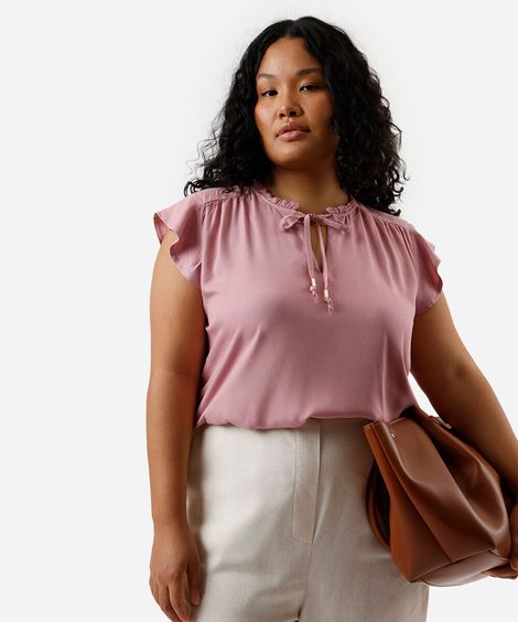 blusa feminina de viscose manga curta plus size rosa