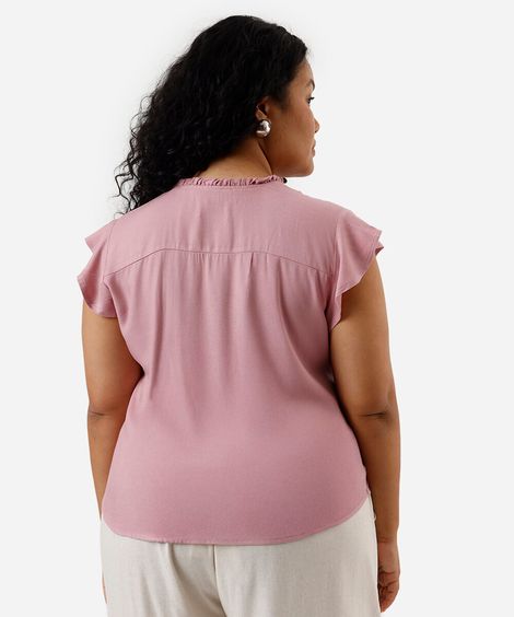 blusa feminina de viscose manga curta plus size rosa