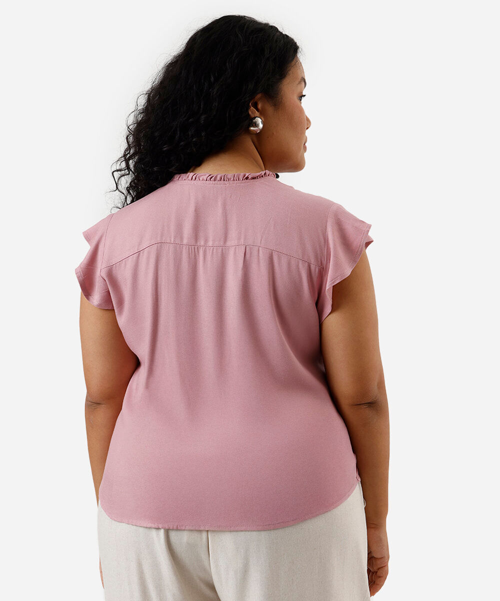blusa feminina de viscose manga curta plus size rosa