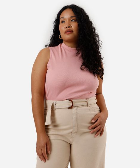 regata feminina plus size gola alta rosa