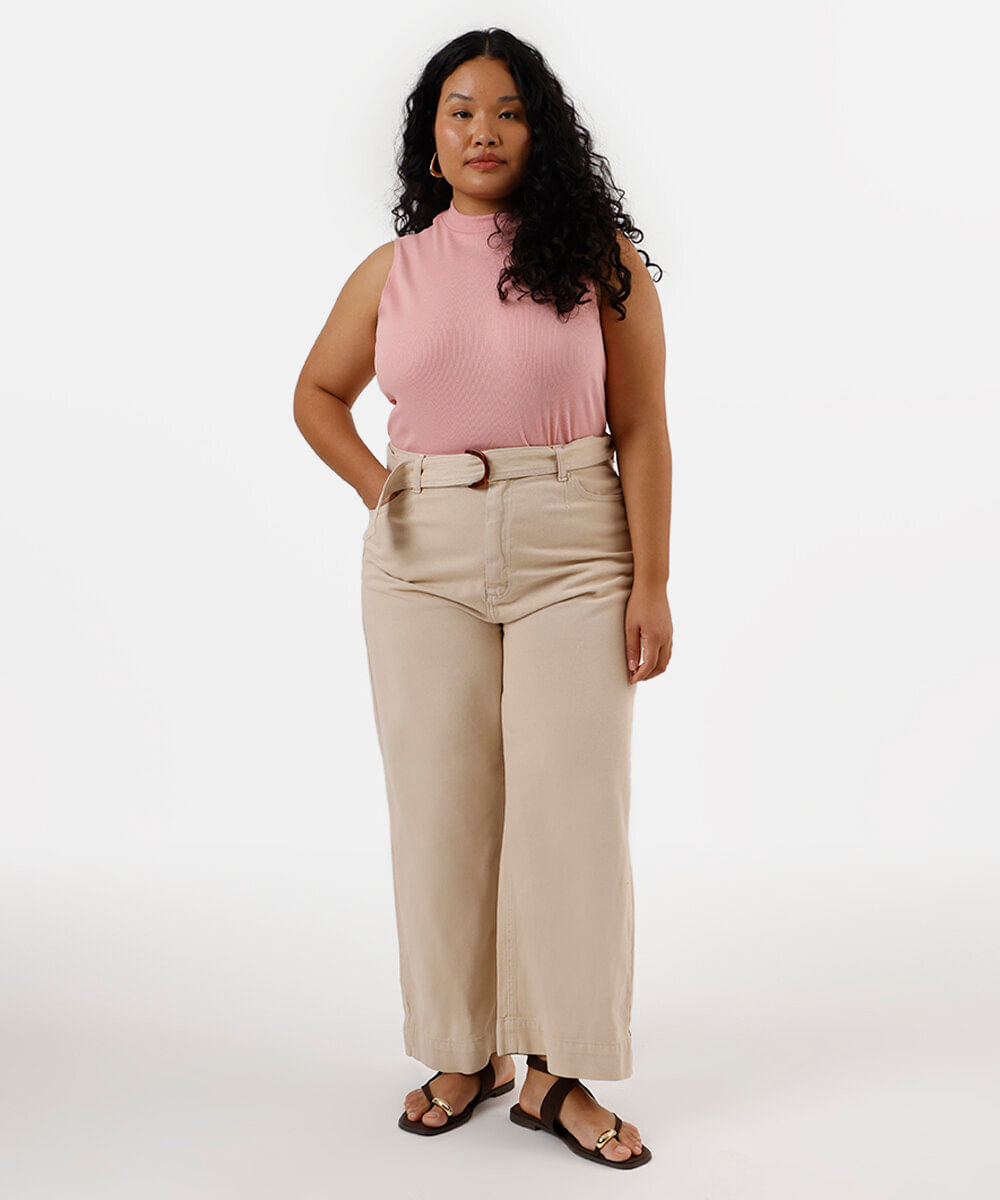 regata feminina plus size gola alta rosa