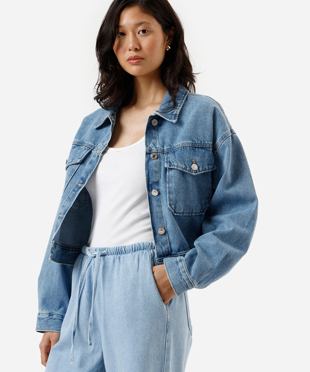 jaqueta jeans feminina manga longa azul