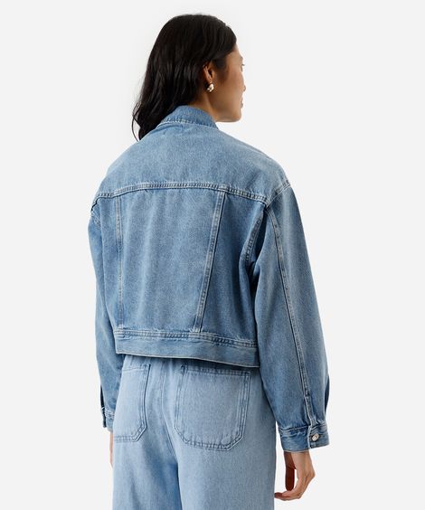 jaqueta jeans feminina manga longa azul