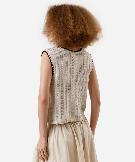 regata feminina de tricot com amarração texturizada bege