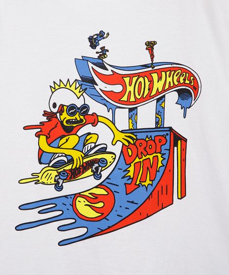 camiseta infantil de algodão hot wheels off white