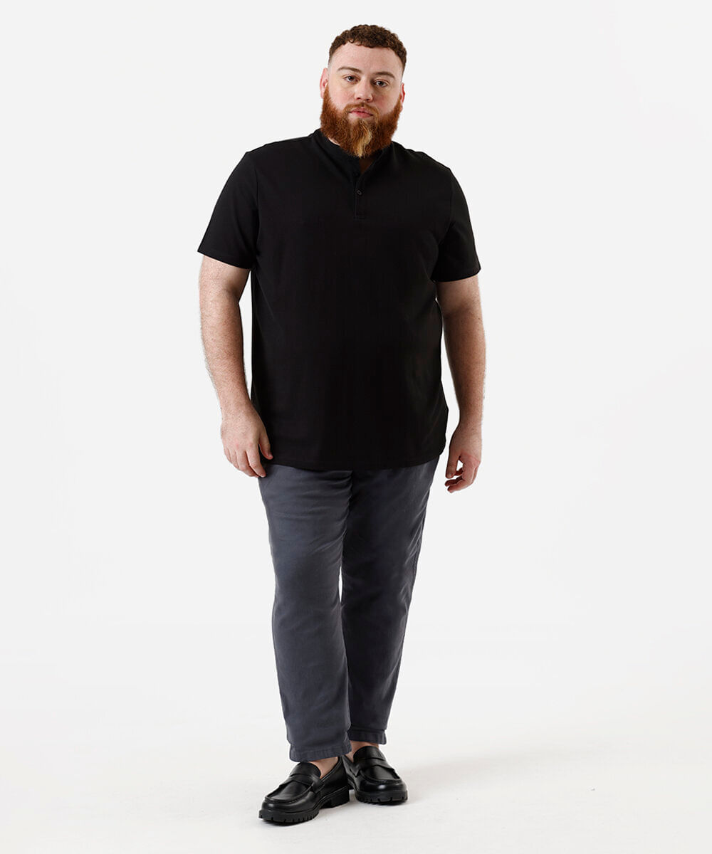 calça chino slim masculina de sarja plus size cinza