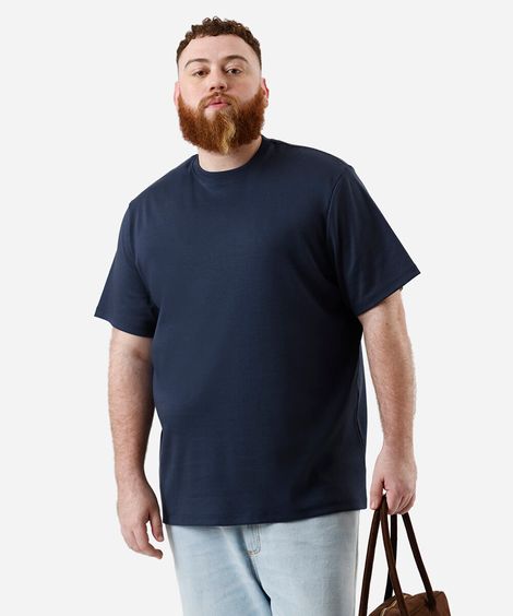 camiseta masculina de algodão peruano plus size azul