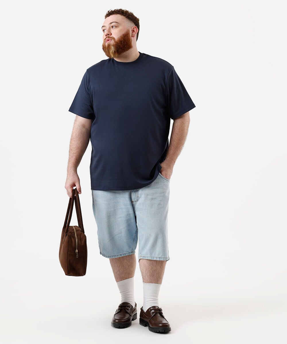 camiseta masculina de algodão peruano plus size azul