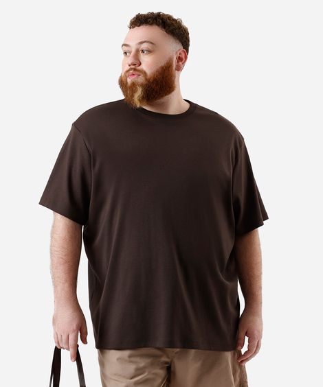 camiseta de algodão peruano plus size marrom
